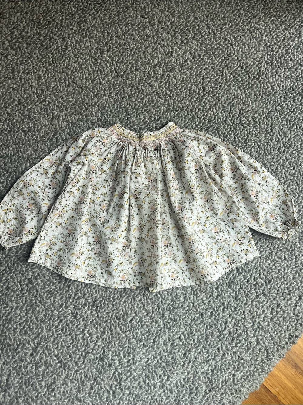 Bonpoint White Floral Smocked Neck Blouse with Pastel Print